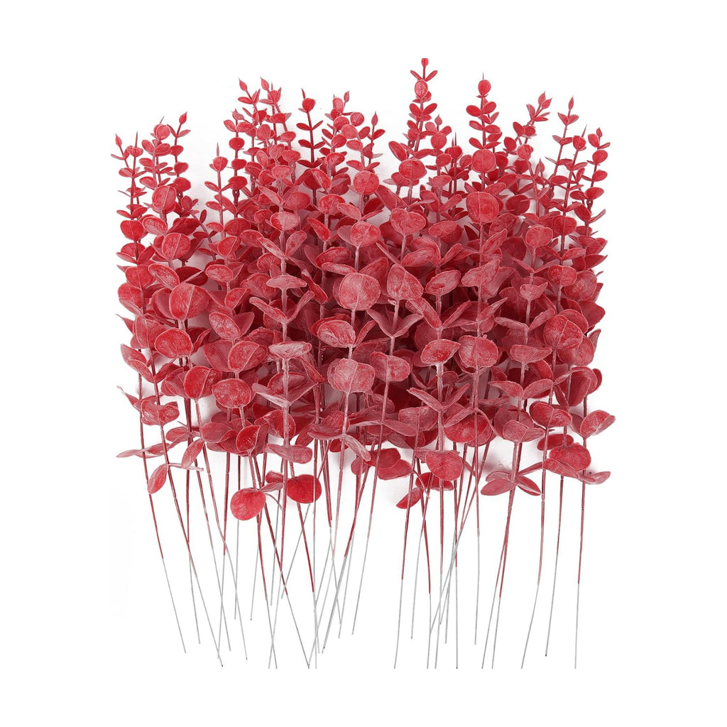 RECUTMS 36Pcs Artificial Red Eucalyptus Leaves Stems 14.6in Christmas Pick