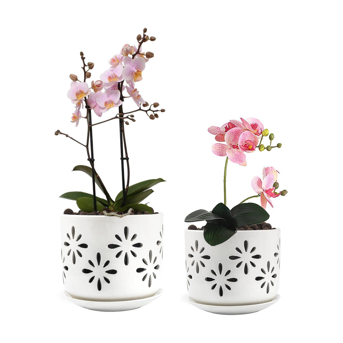 EFISPSS Orchid Pot 5+6 Inch, Ceramic Orchid Pots with Holes, Enhance Good Ventilation and Drainage, Orchid Pots Indoor/Outdoor Plants or Repotting -White