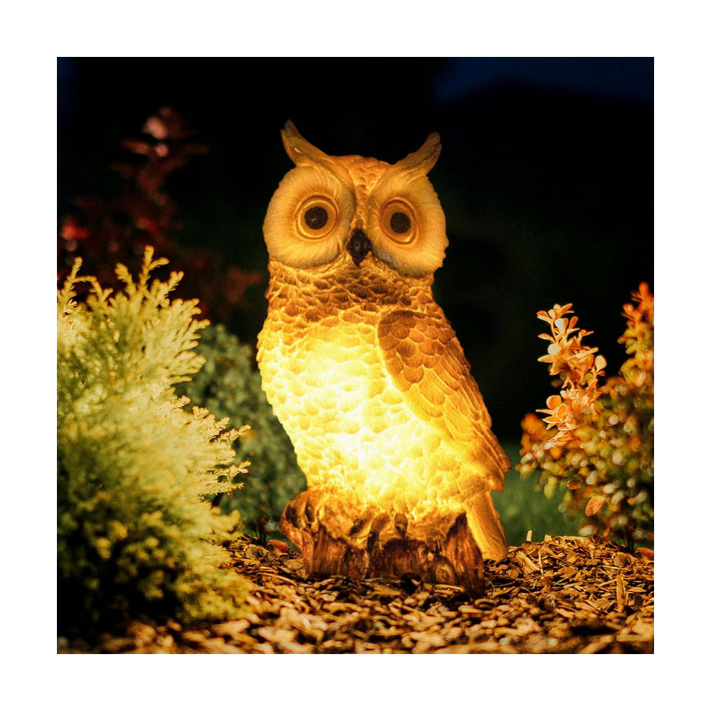 Solar Owl Garden Statues Outdoor Decor Resin Owl Figurine with LED Lights Owl Sculpture for Porch Patio Lawn Yard