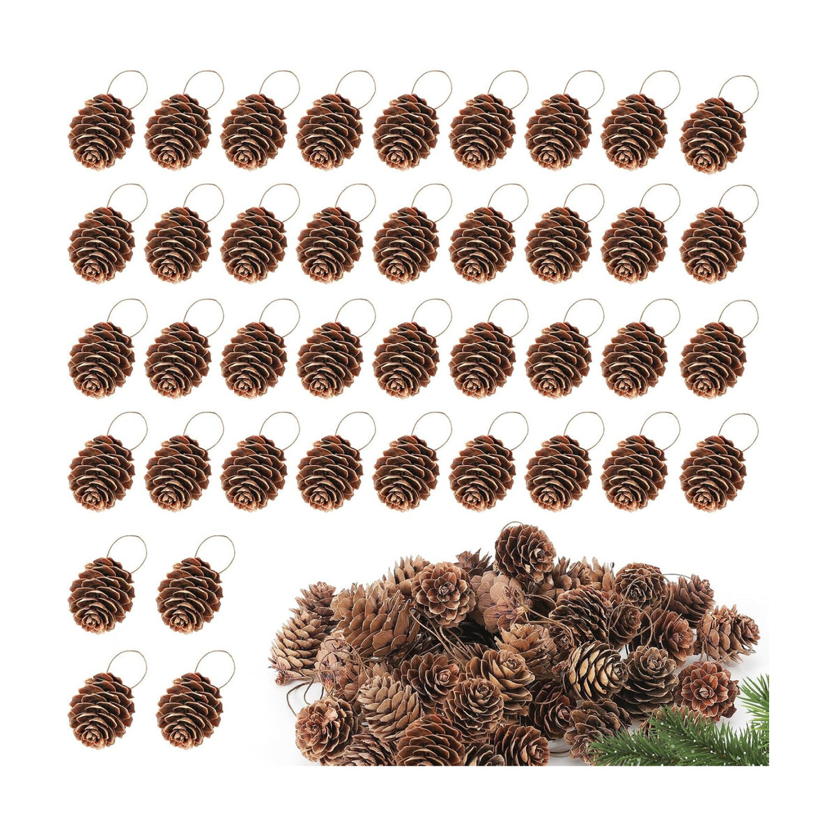 Apipi 1.2" Natural Small Pine Cones Fall Decor Christmas Ornaments, 40 Pcs