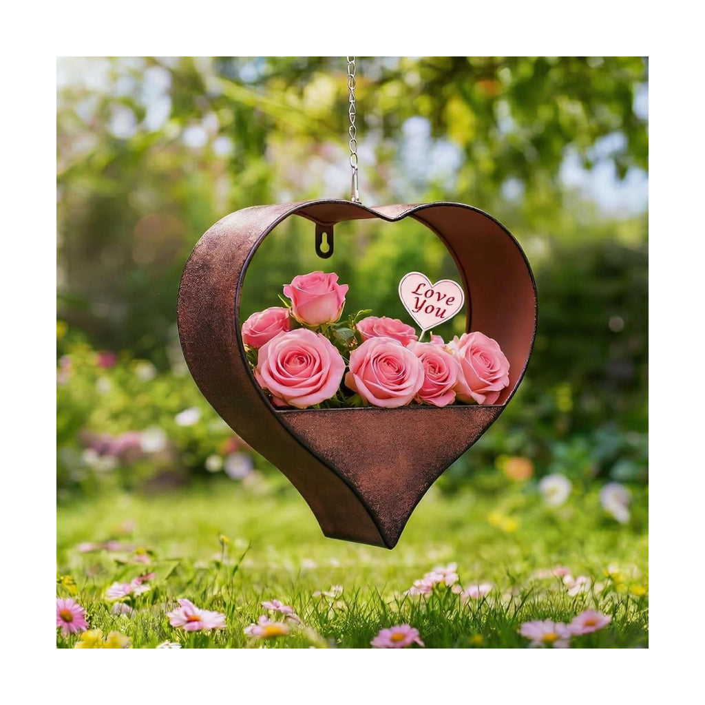 Metal Plant Hangers Indoor and Outdoor: Pots with Drainage Hole | Heart Shape Hanging Planters for Window Wall Living