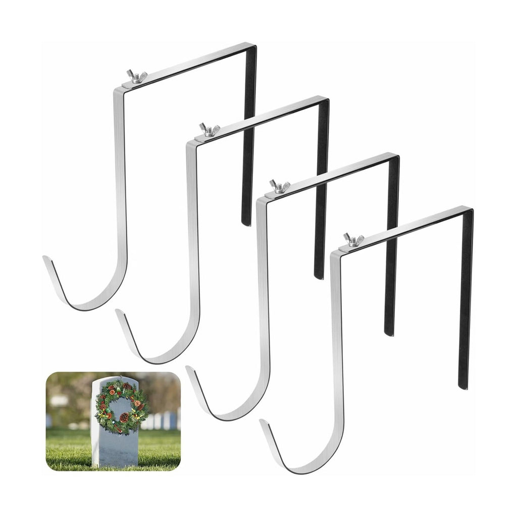 4 Pcs Christmas Headstone Wreath Hanger, Adjustable Headstone Wreath Holder