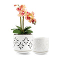 Orchid Pots with Holes, 5+6in Orchid Planter with Tray，2Pcs-White
