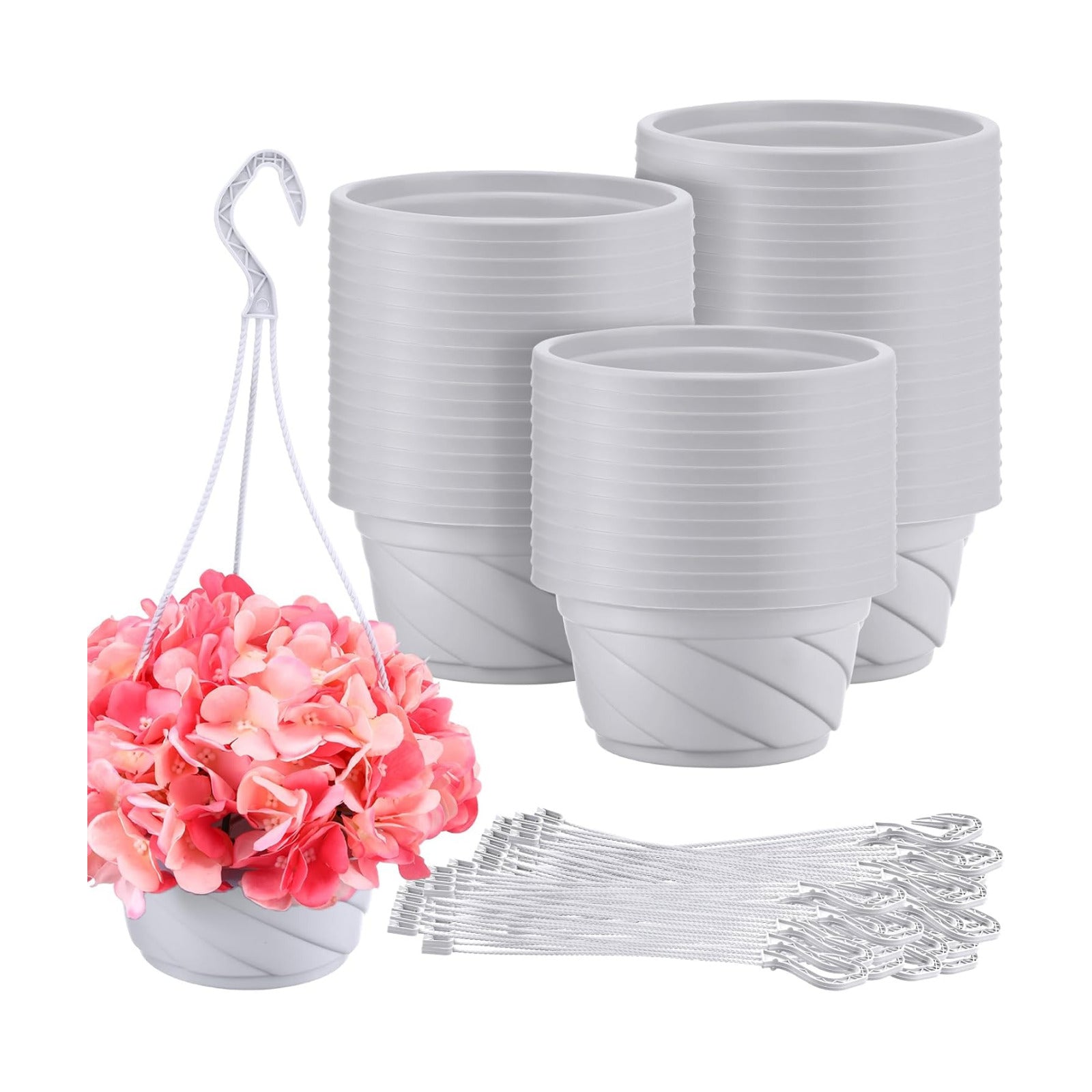 Tioncy 50 Pcs Plastic Hanging Planter Round Hanging Pot for Plants Containers with Hook Flower Plant Pots Holders for