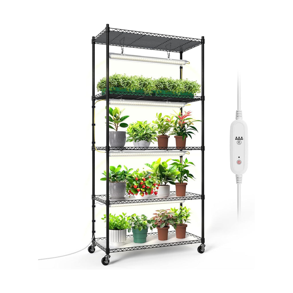 5-Tier Plant Shelf with Grow Light, 29.5x13.8x59in | Grow Light Shelf, Indoor Plant Stand, 4-Pack Full Spectrum LED