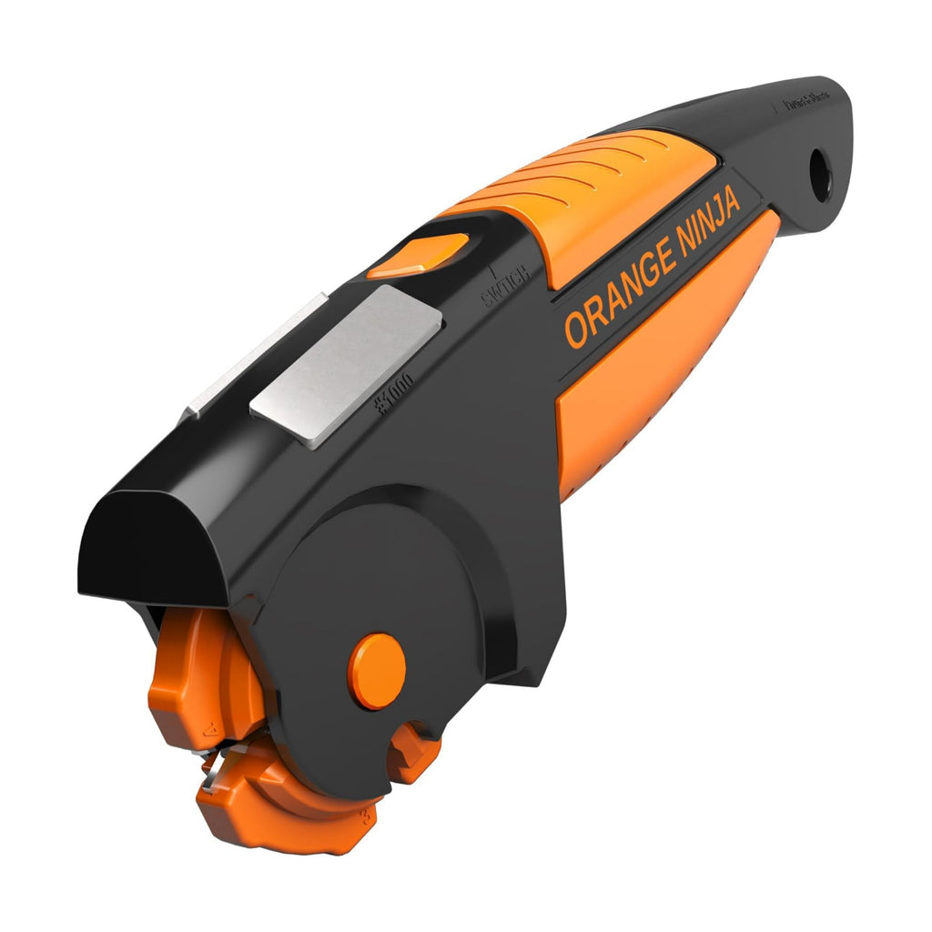 Orange Ninja 7-in-1 Garden Tool & Knife Sharpener- One Tool for Every Blade | Sharpens Axes, Hatchets, Machetes