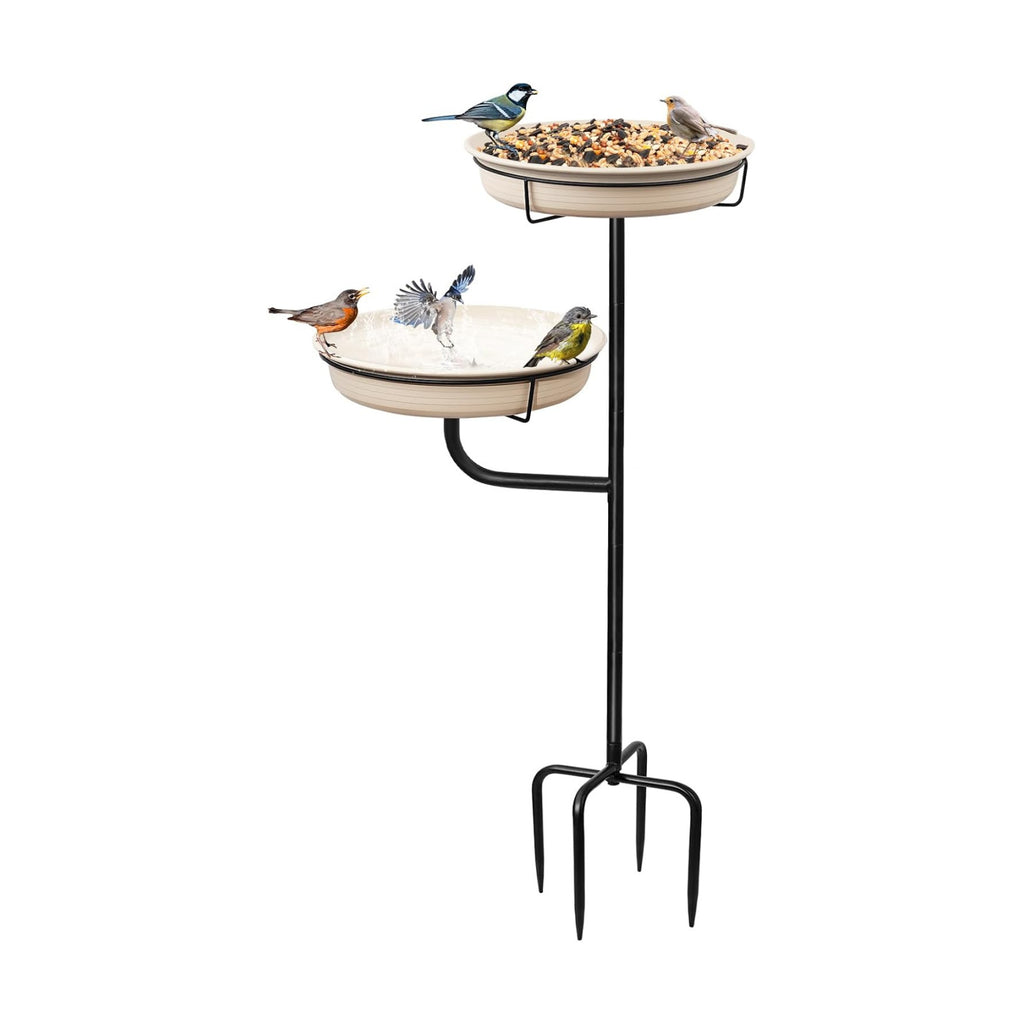 Freestanding Birdbaths Bowl Outdoor, Free Standing Garden Bird Bath Bird Feeder & Bird Bath Bowl, Detachable Decoration Spa Birdfeeder for Garden Patio Yard Lawn, 4 Spiky Metal Stake (White)