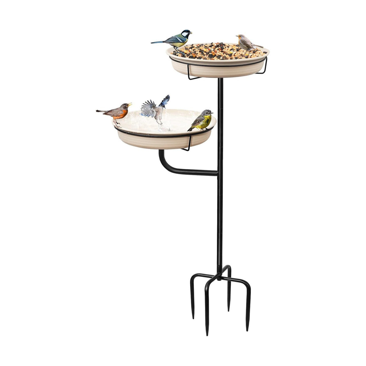 Freestanding Birdbaths Bowl Outdoor, Free Standing Garden Bird Bath Bird Feeder & Bird Bath Bowl, Detachable Decoration Spa Birdfeeder for Garden Patio Yard Lawn, 4 Spiky Metal Stake (White)