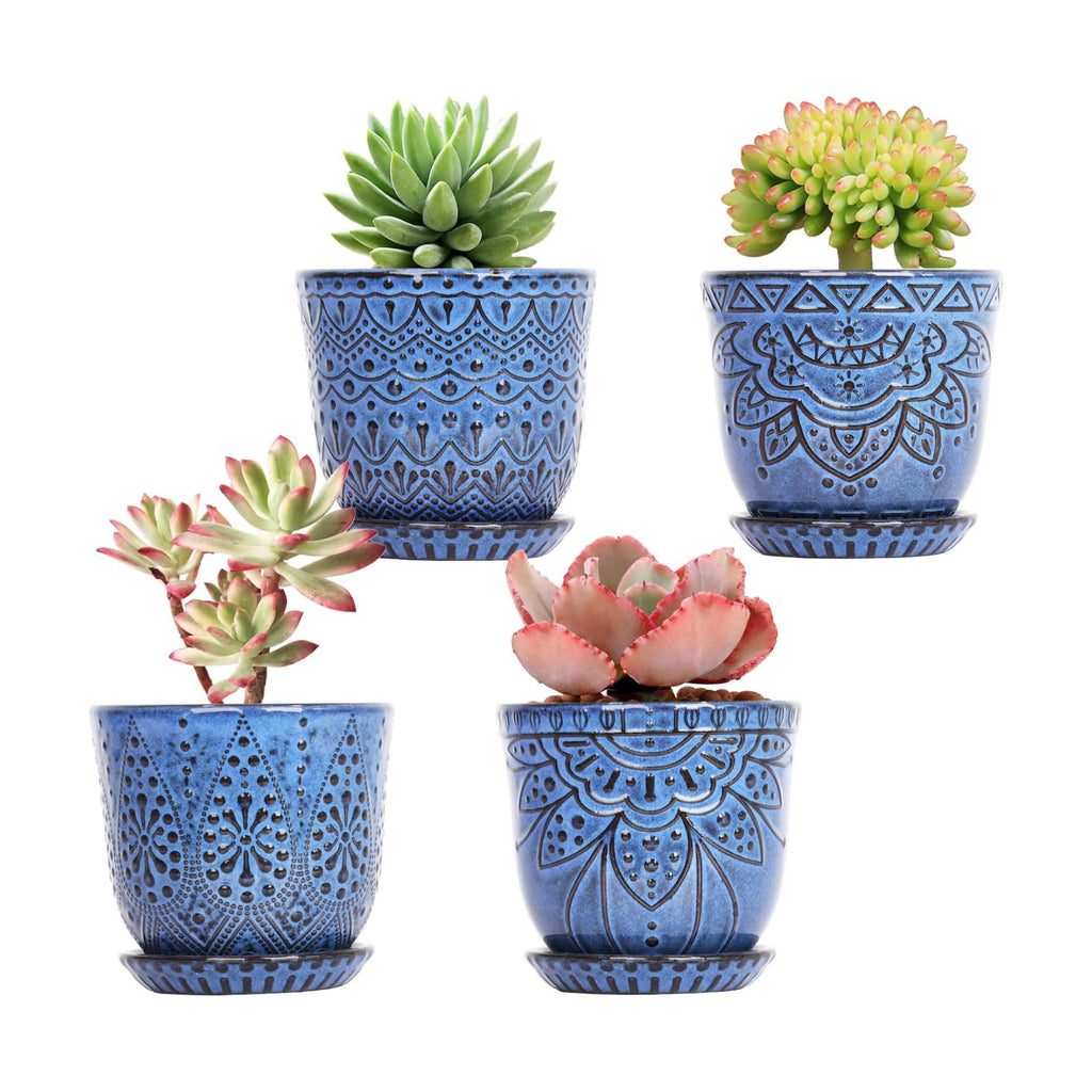 Gepege Ceramic Succulent Pots, 4 Inch Small Plant Pots with Drainage