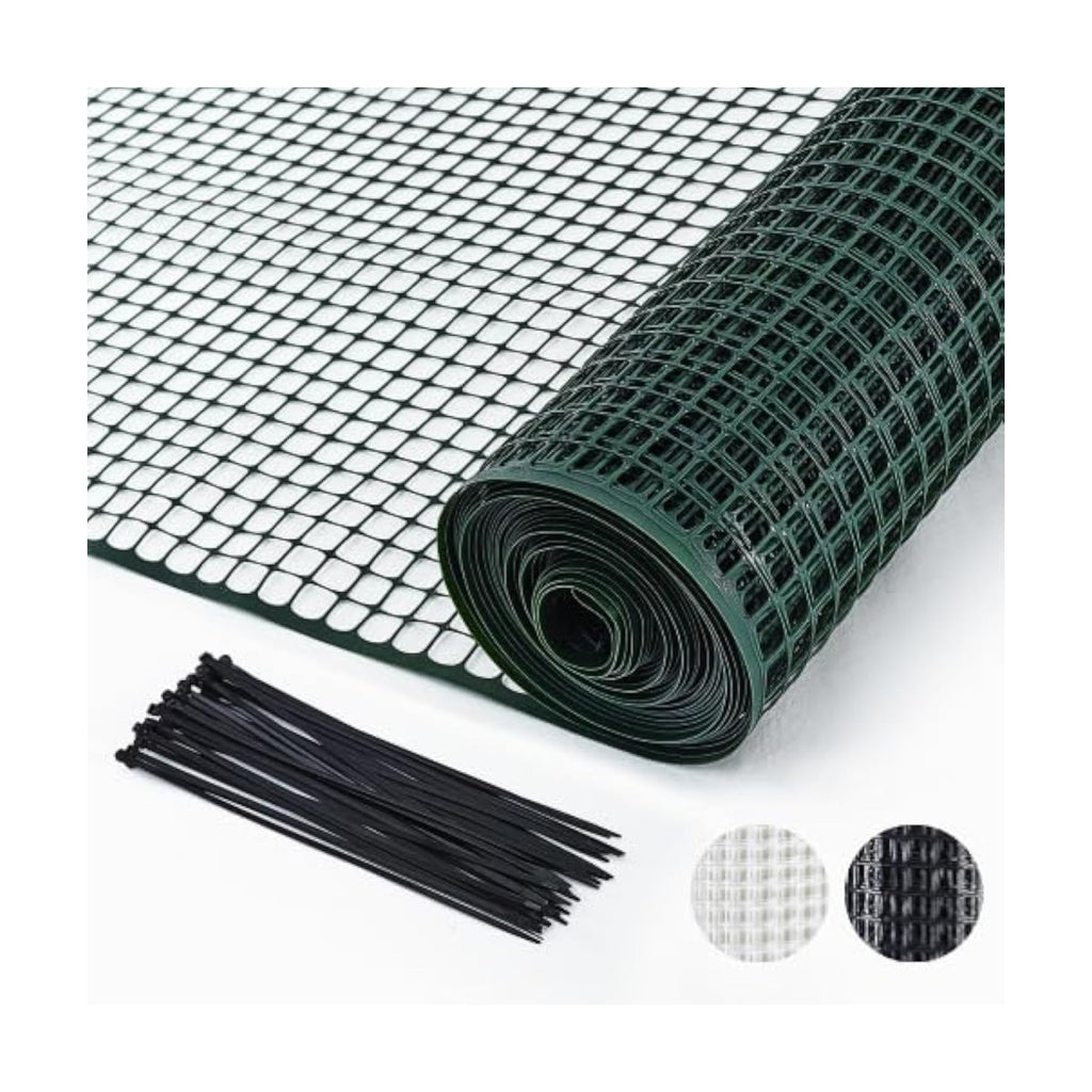 Green Plastic Garden Fence, Hardware Mesh, 40'' x 25' | Reusable HDPE Fence for Landscape, Tree Guards, Balcony, Deck &