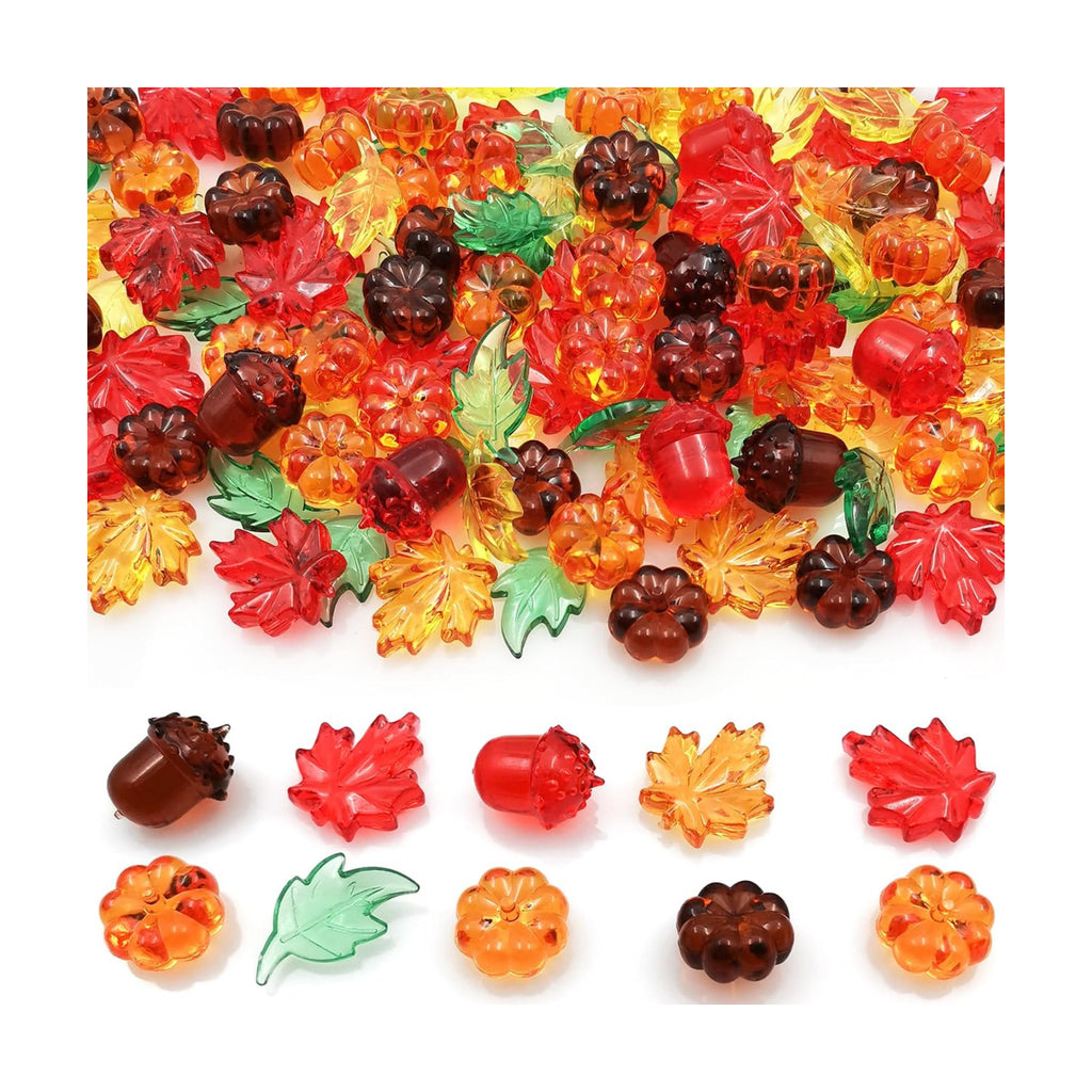 125 Pieces Fall Vase Filler for Thanksgiving Day Decor, Acrylic Pumpkin Table Scatter, Mini Fall Leaves Acorns Pumpkins Maple Leaves Gems Autumn Decor 1LB