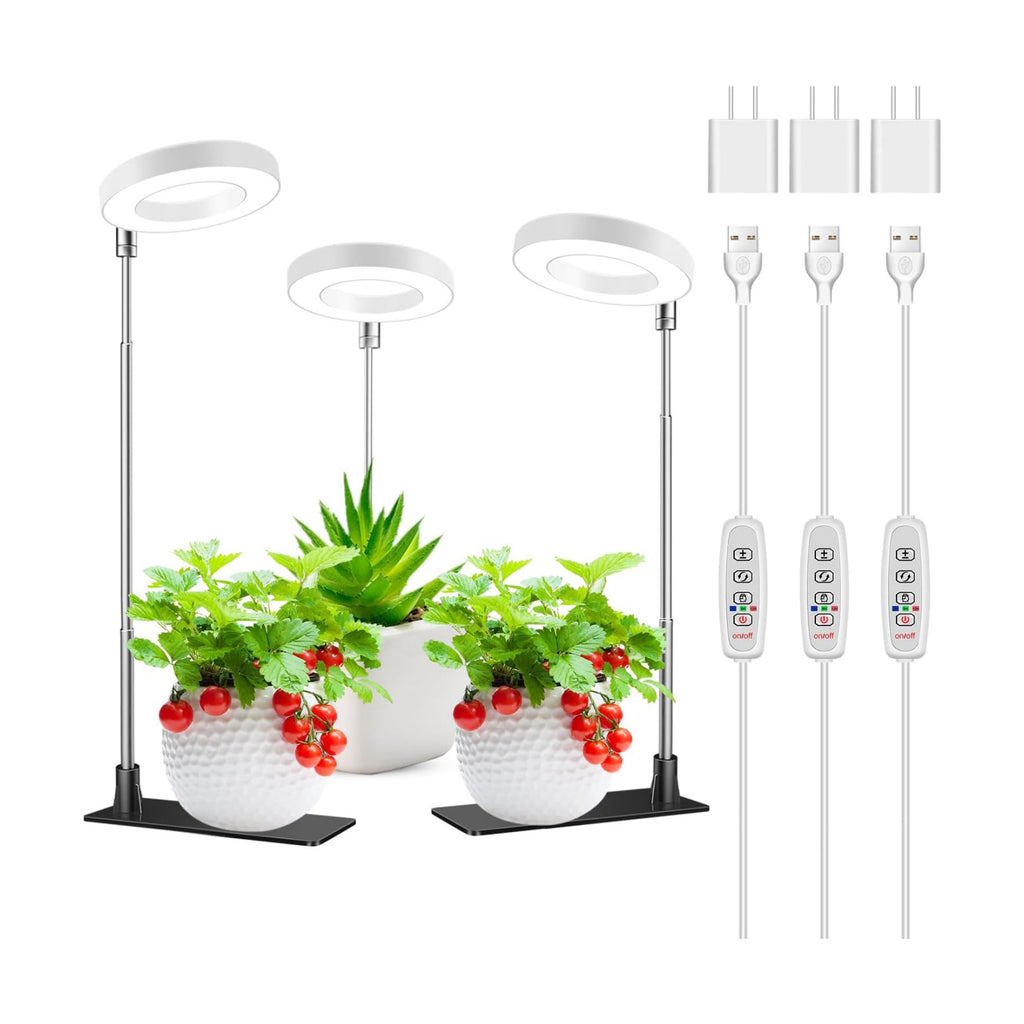 Kullsinss 3.5in Small Grow Lights for Indoor Plants, 48 LEDs Full Spectrum | White Plant Light with Base, Timer &