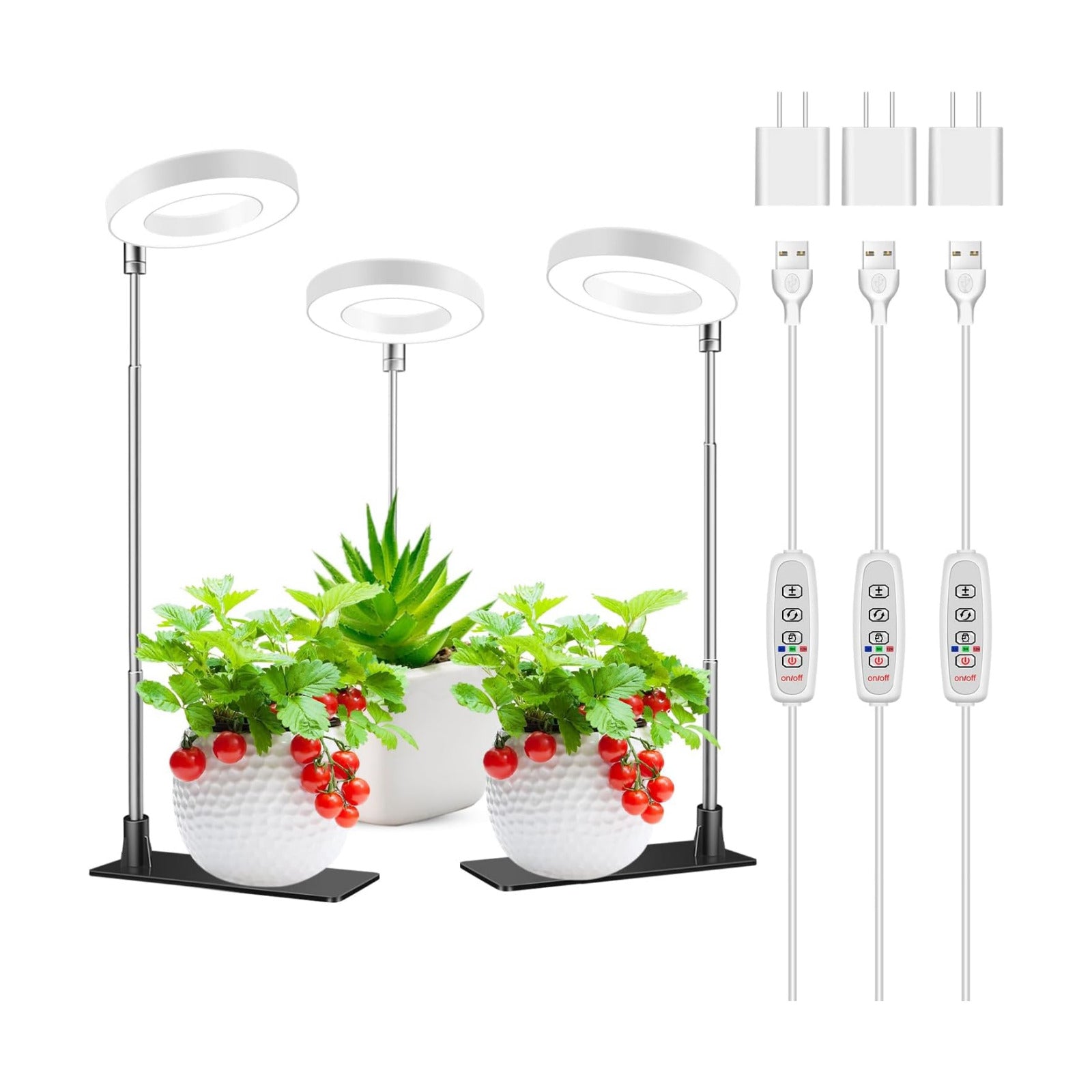 Kullsinss 3.5in Small Grow Lights for Indoor Plants, 48 LEDs Full Spectrum | White Plant Light with Base, Timer &