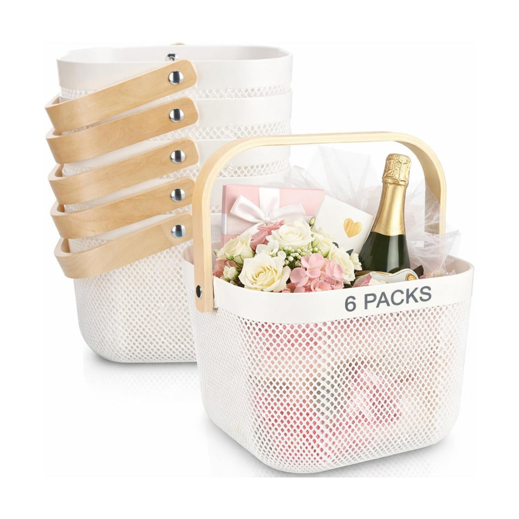 Roshtia 6 Pcs Plastic Mesh Storage Basket with Handle 9.8 x 10.2 x 7.1 Inch Garden Harvest Storage Basket Multi