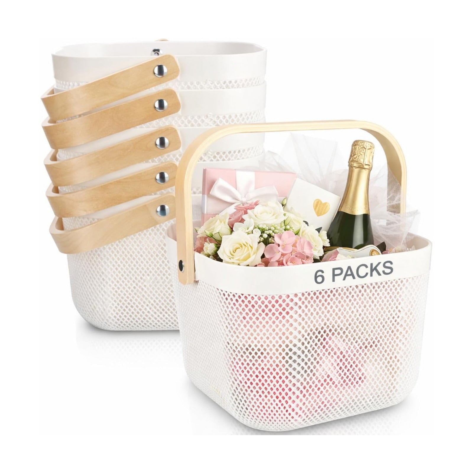Roshtia 6 Pcs Plastic Mesh Storage Basket with Handle 9.8 x 10.2 x 7.1 Inch Garden Harvest Storage Basket Multi
