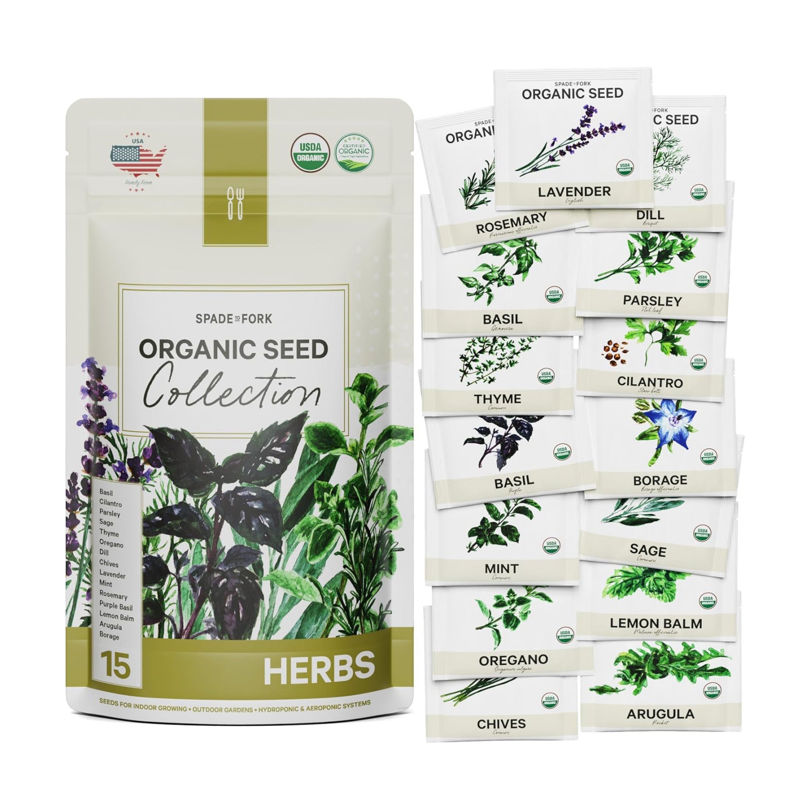 15 Certified Organic Herb Seeds Variety Pack (4X More) 10,000+ Non GMO Seeds for Planting Indoor Herb Garden or Outdoor