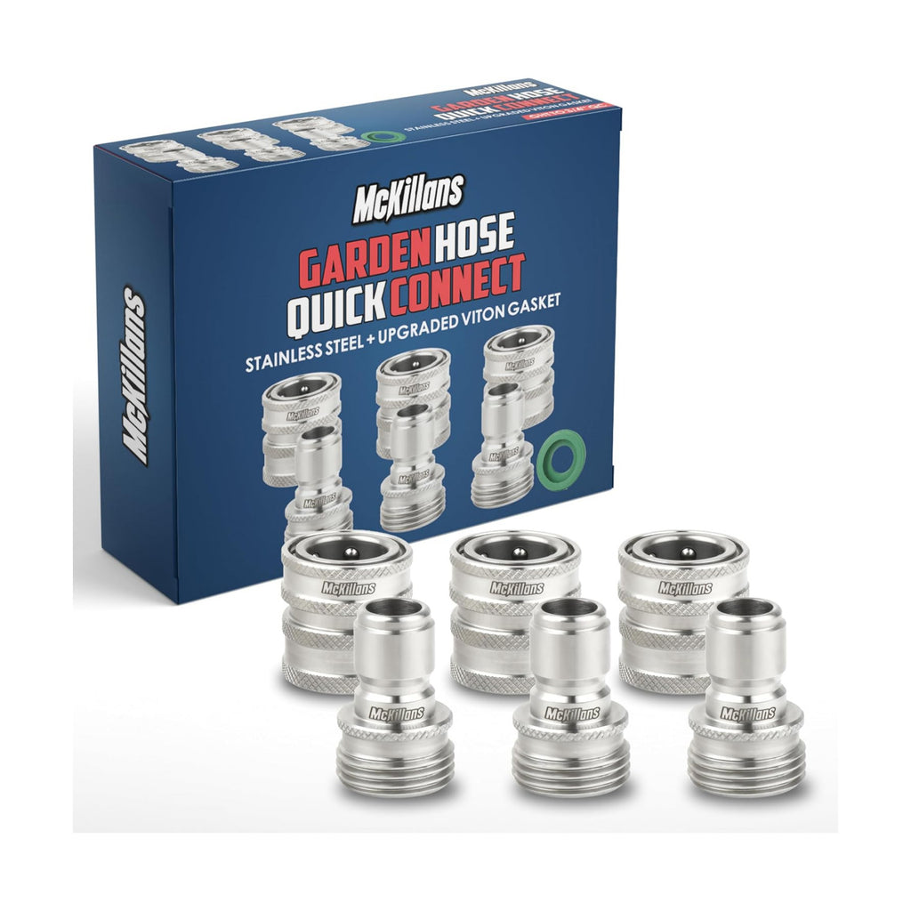 McKillans® Water Hose Quick Connect [UNIVERSAL FIT] 3 Pack - Stainless Steel Garden Hose Quick Connector - Durable