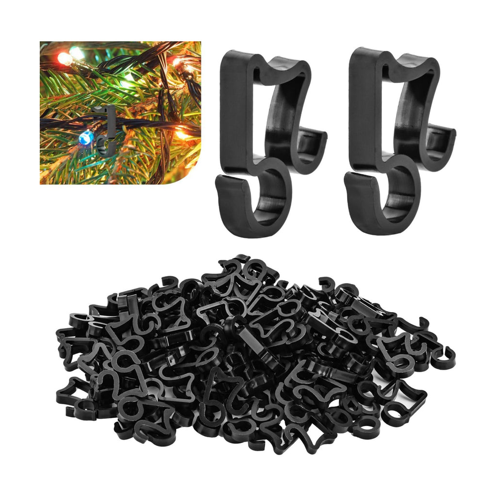 AccEncyc 100 Pcs Outdoor Light Clips Hooks for Gutter Hanging Outdoor Lights Christmas Village Accessories (Black)