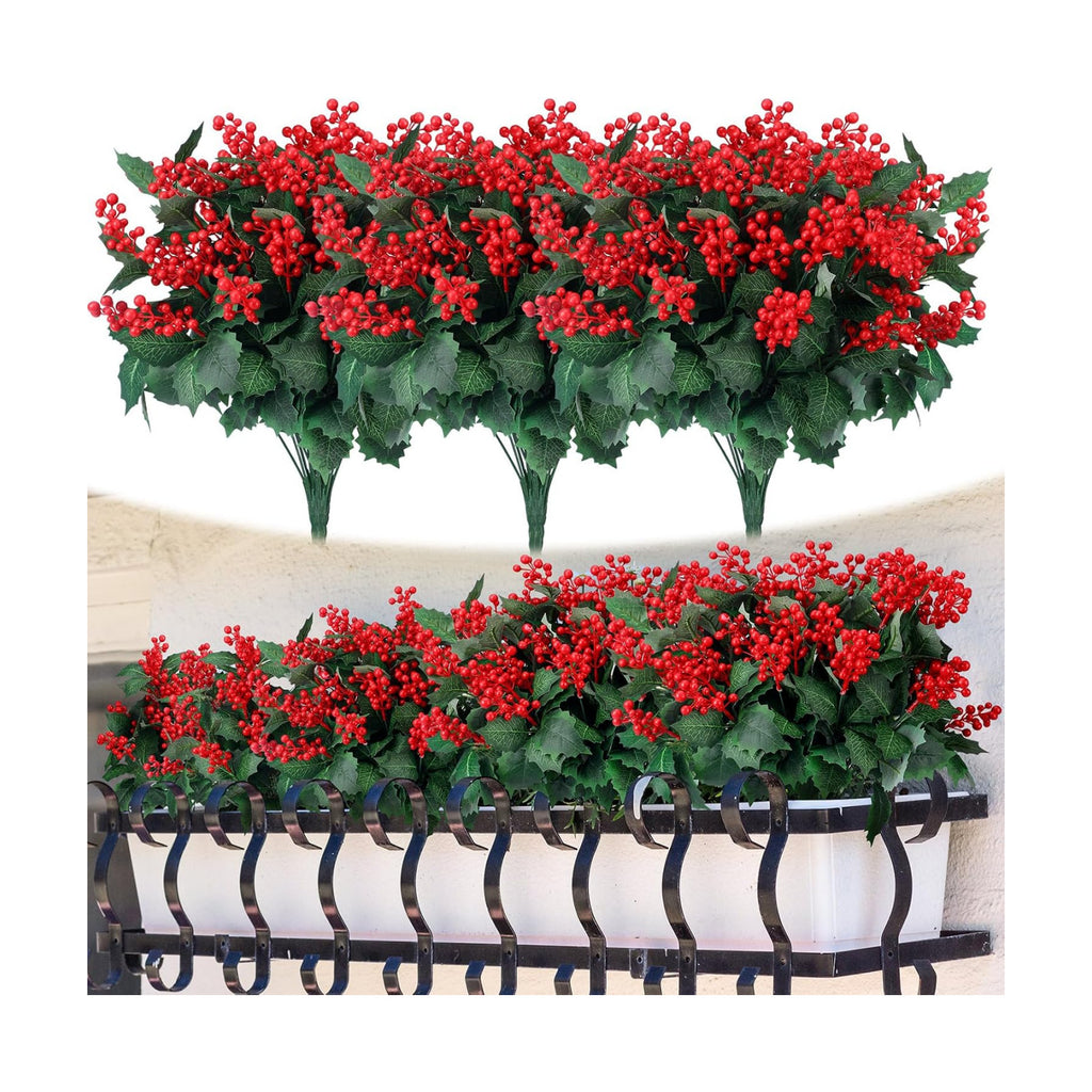 Ceenna 12 Pcs Christmas Artificial Poinsettia Flowers, Berry Stems, Holly