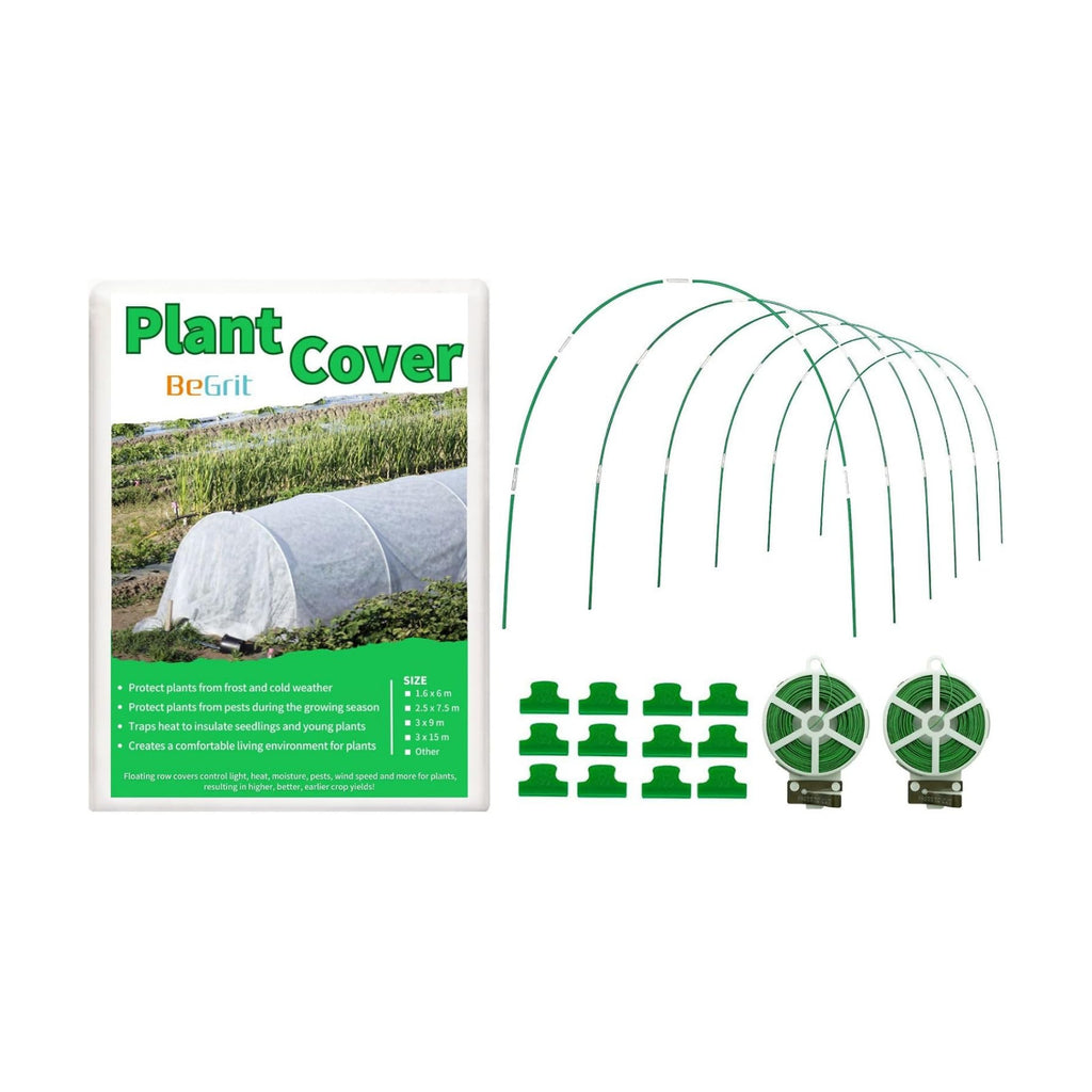 BeGrit Greenhouse Hoops Grow Tunnel 6 Sets of 8FT Long Garden Hoops with Plant Covers Freeze Protection Kit 10Ft x 30Ft