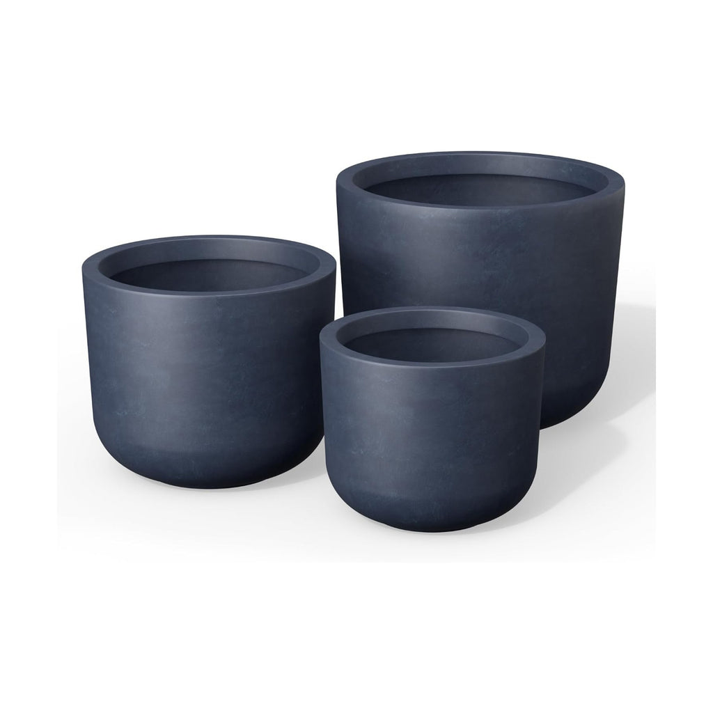 Kante Set of 3 Charcoal Concrete Capsule Planters 13.1" 11" 9" Dia | Drainage for Outdoor, Rubber Plug for Indoor Home