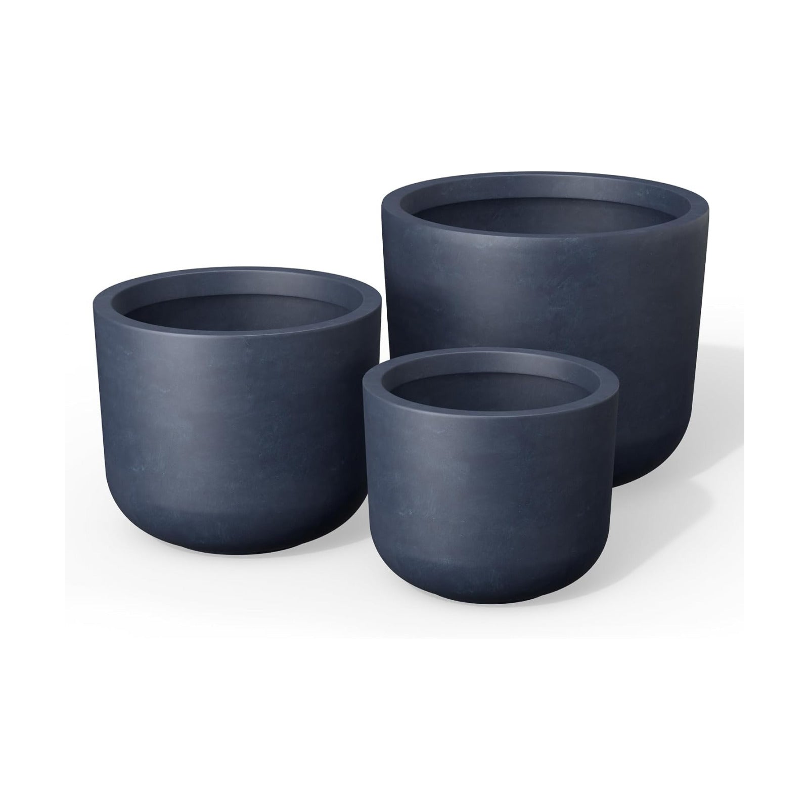 Kante Set of 3 Charcoal Concrete Capsule Planters 13.1" 11" 9" Dia | Drainage for Outdoor, Rubber Plug for Indoor Home
