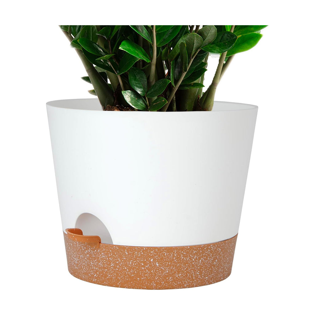 SwinDuck 12inch Large Self Watering Plant Pot, Plastic Cylinder Planter with 60Oz Deep Reservoir and Saucer for Indoor
