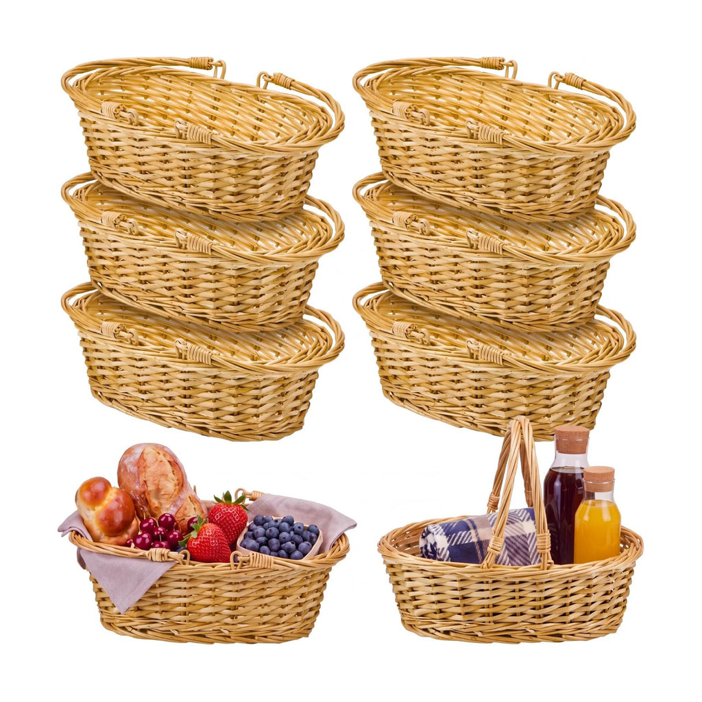 Sintuff 6 Pcs Small Wicker Picnic Basket with Handle, Oval Willow Woven | 12.6 x 8.27 x 3.15 Inch, Oval Willow Woven
