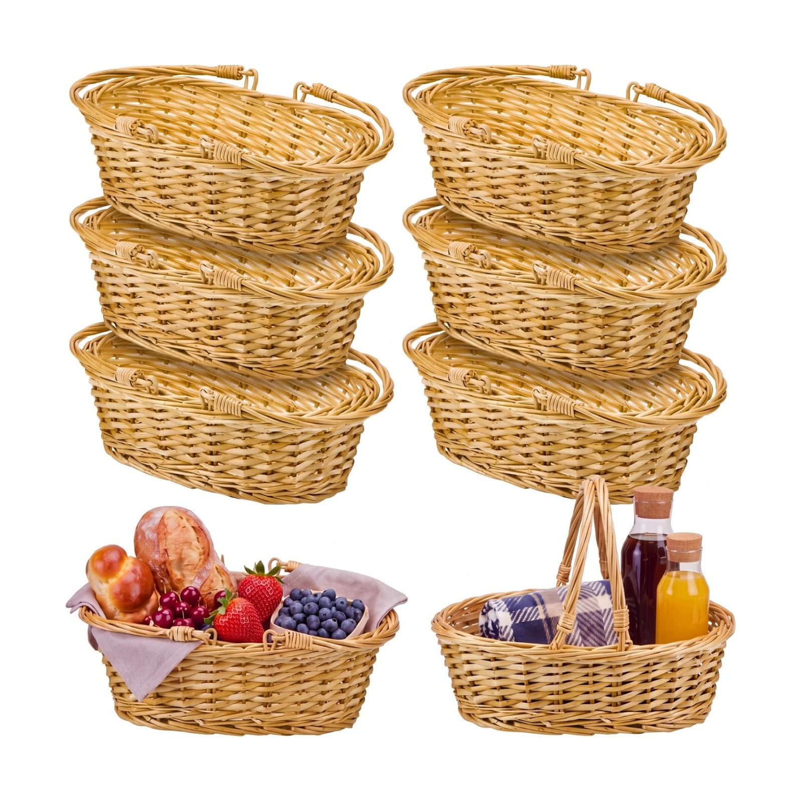 Sintuff 6 Pcs Small Wicker Picnic Basket with Handle, Oval Willow Woven | 12.6 x 8.27 x 3.15 Inch, Oval Willow Woven