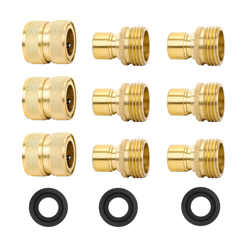 Brass Full Flow Garden Hose Quick Connect Fittings, Full Port Solid Brass Outdoor Water Hose Quick Disconnect Connector
