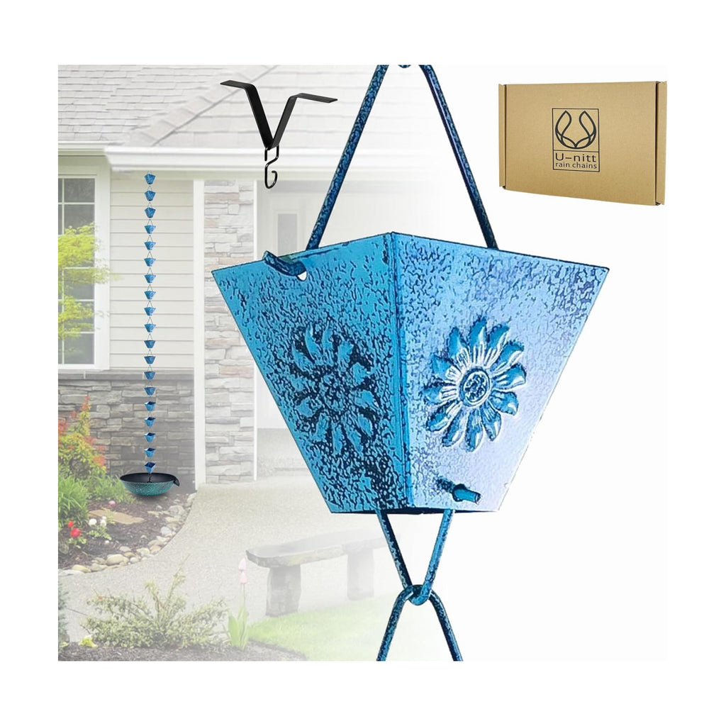 U-nitt Rain Chain Water Collection for Gutters Rainwater Catcher & Diverter, 8.5 FT Chains for Outside Garden Patina
