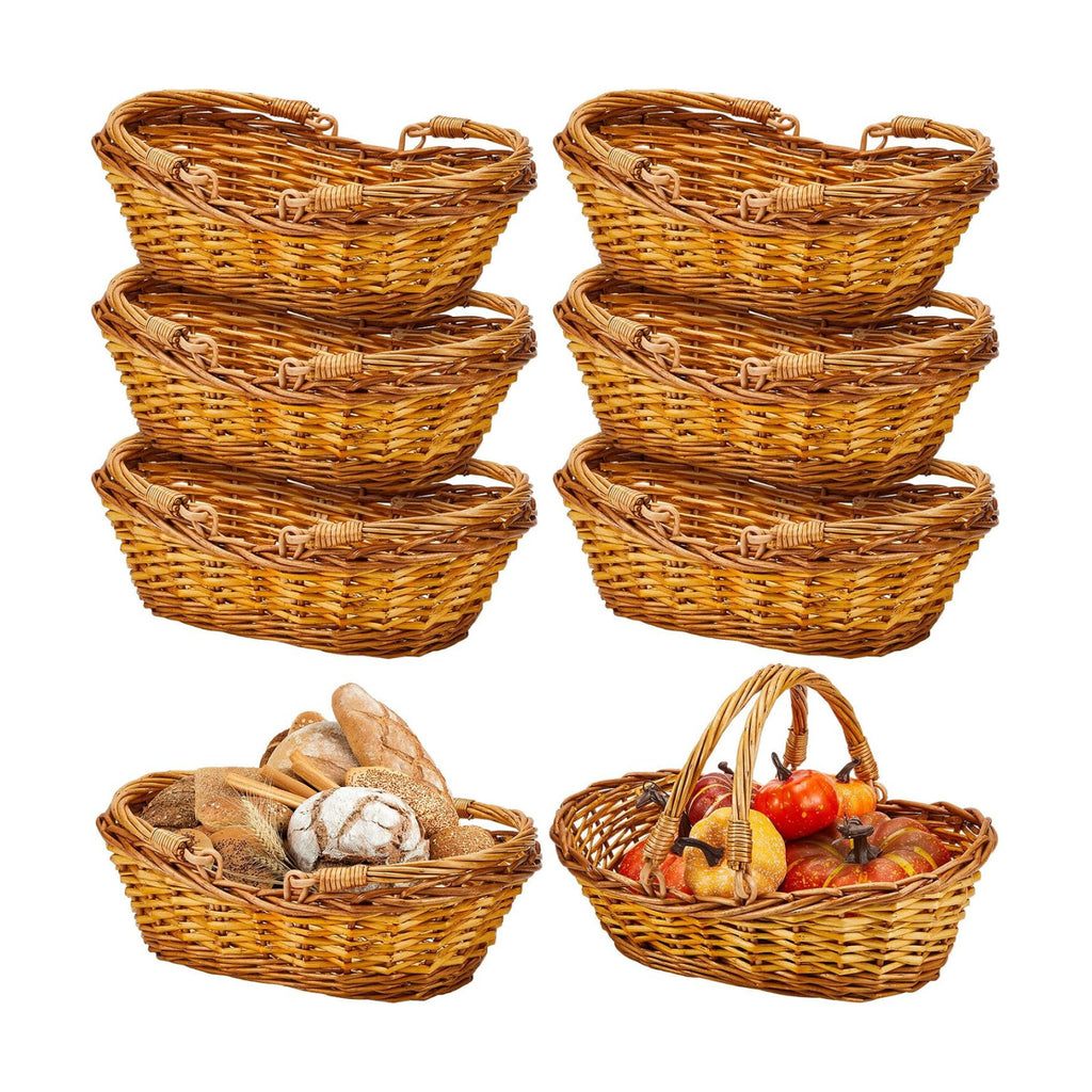 Sintuff 6 Pcs Wicker Picnic Baskets with Handles, Willow Woven,Natural | Woven Harvest Empty Basket Bulk, Storage