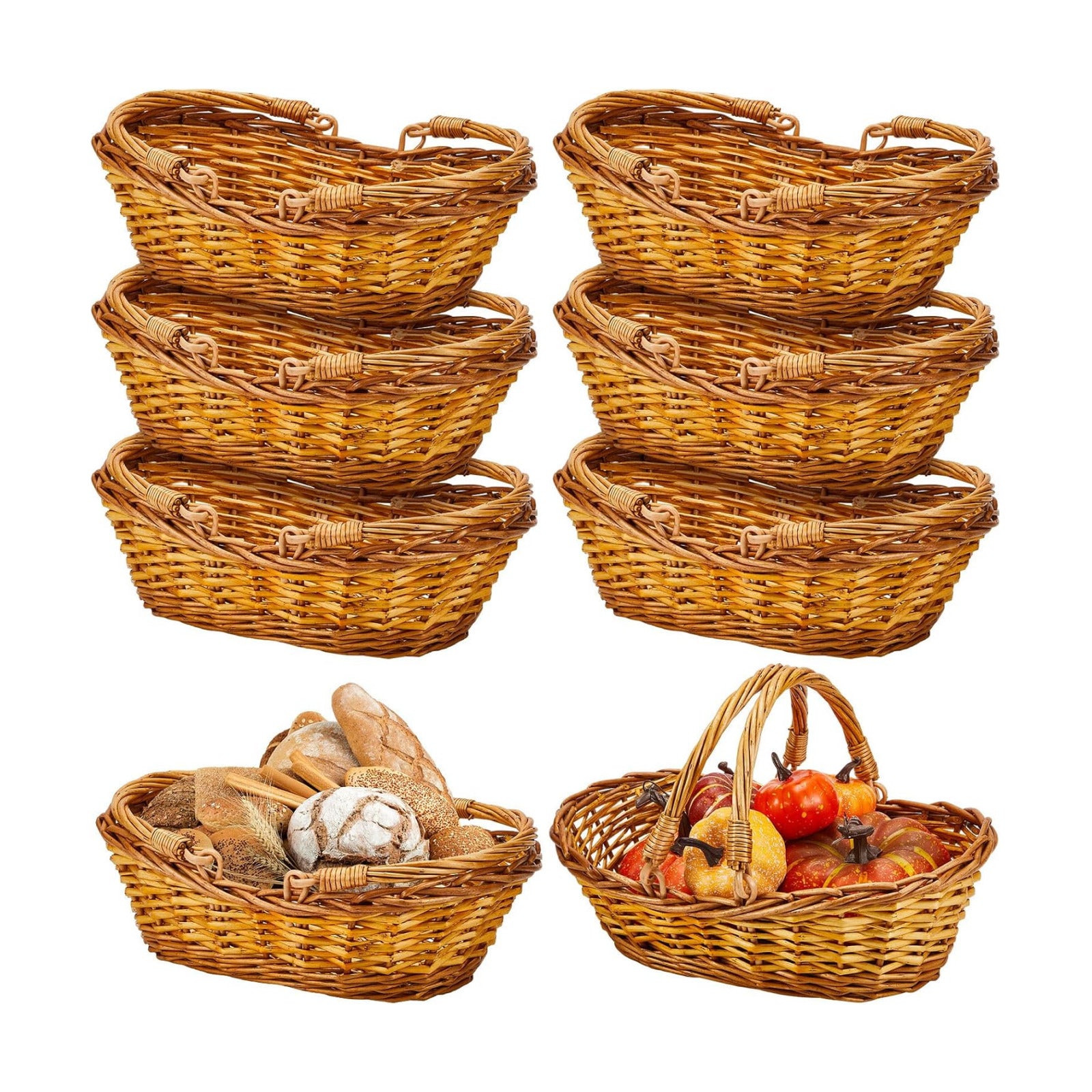 Sintuff 6 Pcs Wicker Picnic Baskets with Handles, Willow Woven,Natural | Woven Harvest Empty Basket Bulk, Storage