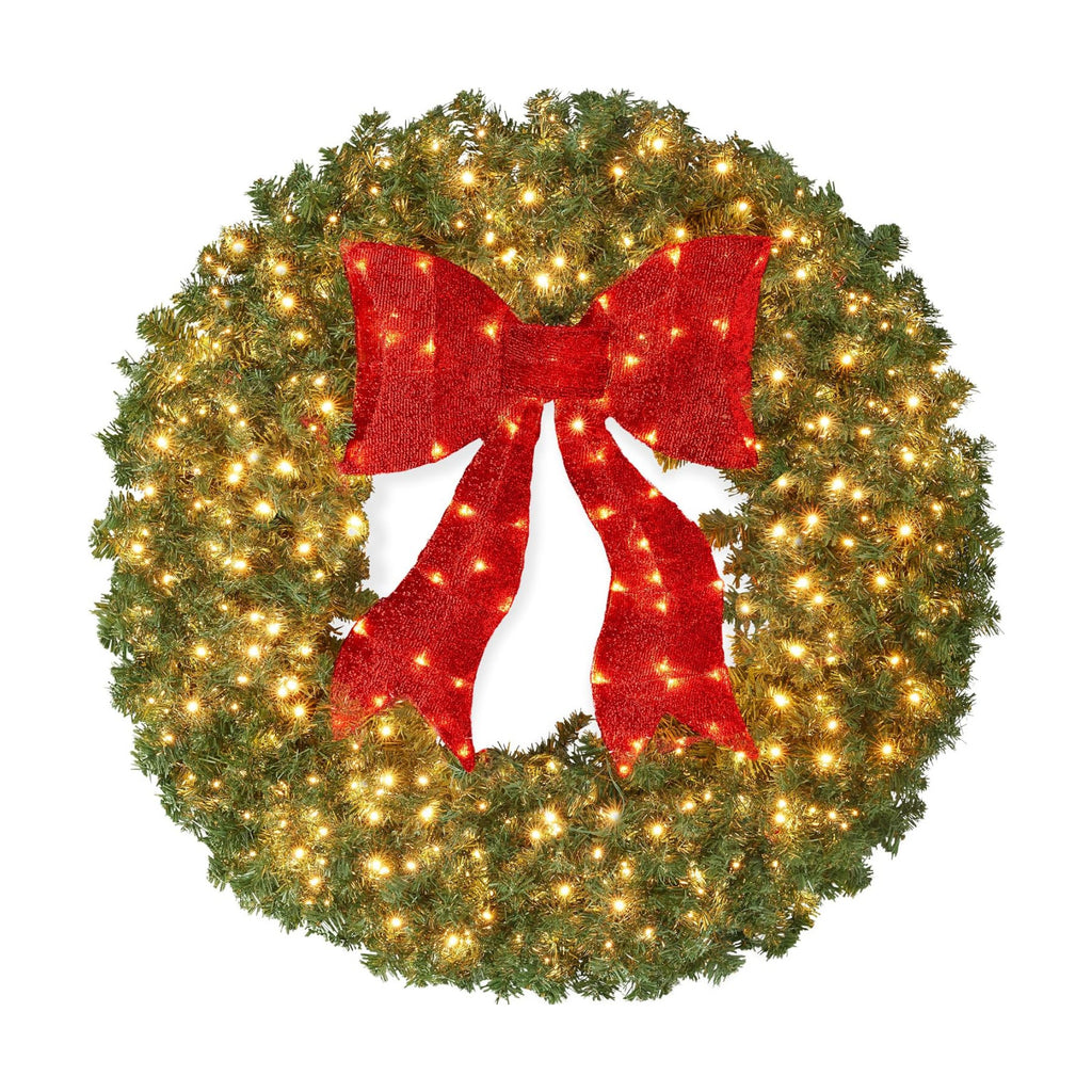 Best Choice Products 48in Large Artificial Pre-Lit Fir Christmas Wreath Holiday Accent Decoration for Door, Mantel w/Red Lighted Bow, 250 LED Lights, 714 PVC Tips, Power Plug-in