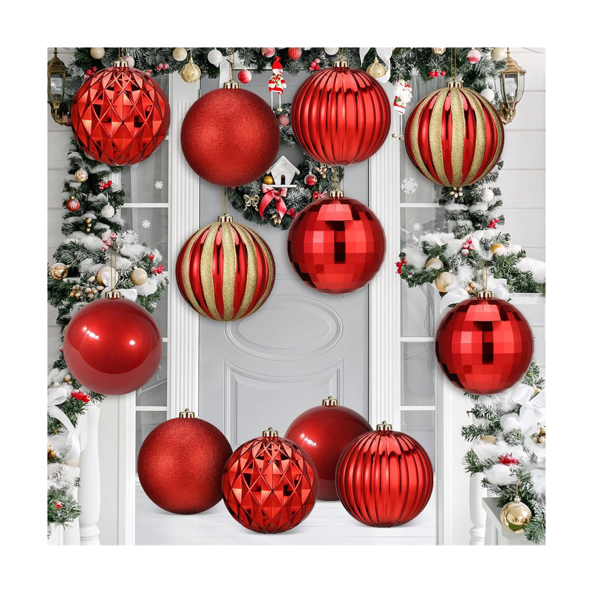 Poen 12 Pcs 6 Inch Elegant Christmas Ball Ornaments Shatterproof