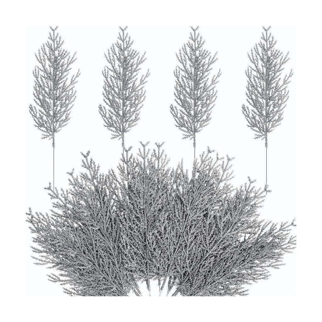 Alpurple 25 Pcs Christmas Silver Artificial Pine Branches- 13.5" Glitter Fake Foliage Pine Stems Picks- Silver Leaves Artificial Pine Needles for DIY Christmas Wreath Home Decoration
