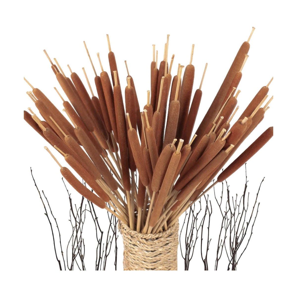 45pcs Large Natural Brown Cattails Bundles, 17'' Real Dried Flowers