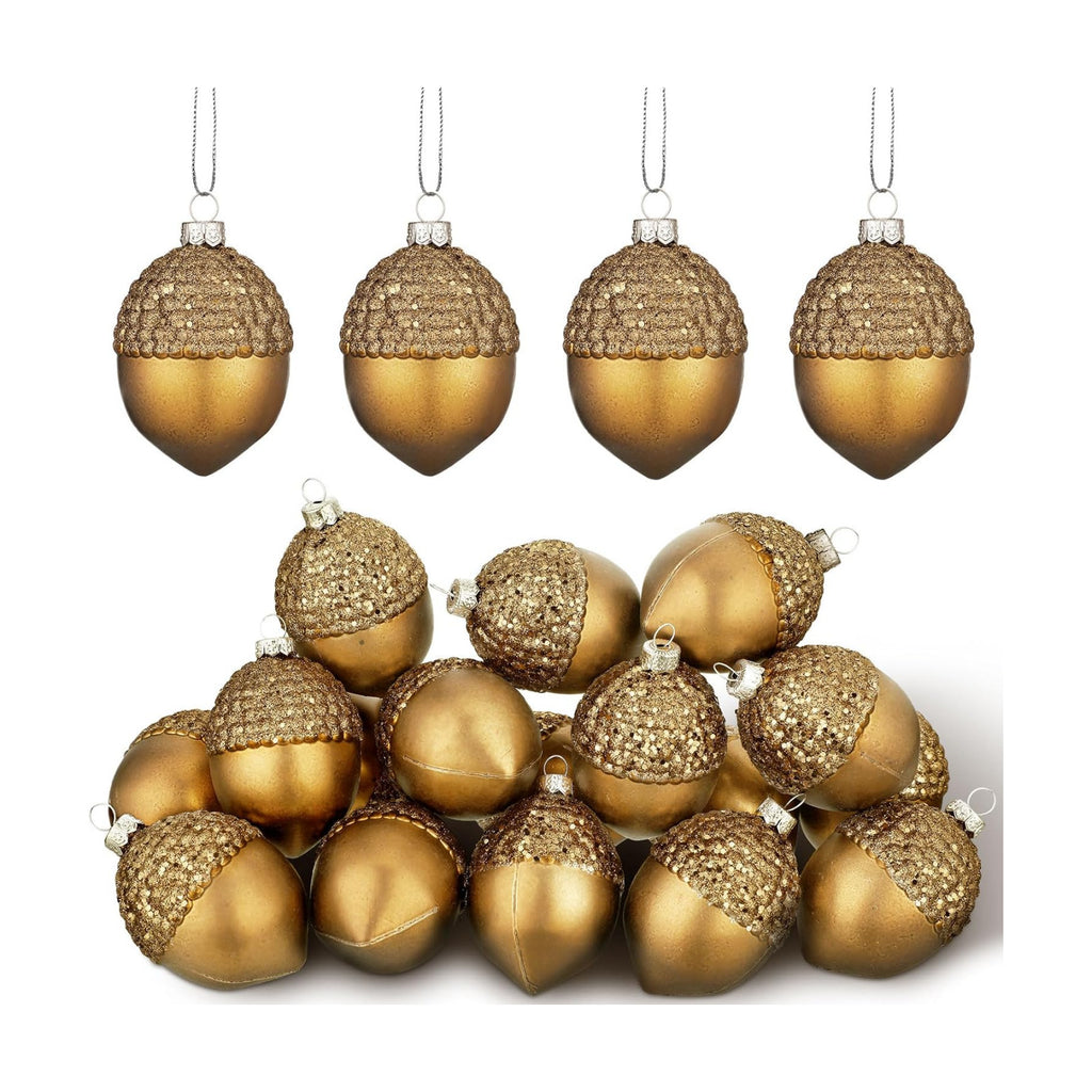 Lyrow 24 Pcs Christmas Acorn Ornaments Gold Plastic Hanging Tree Decor