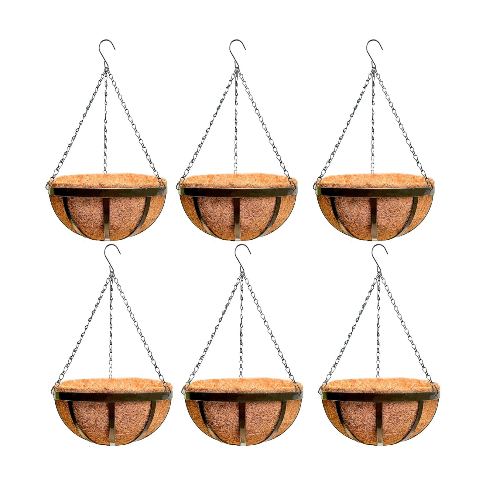 LaLaGreen Outdoor Hanging Baskets for Plants (16 Inch, 6 Pack) Large Hanging Planter with Coco Liner, Black Plant Metal
