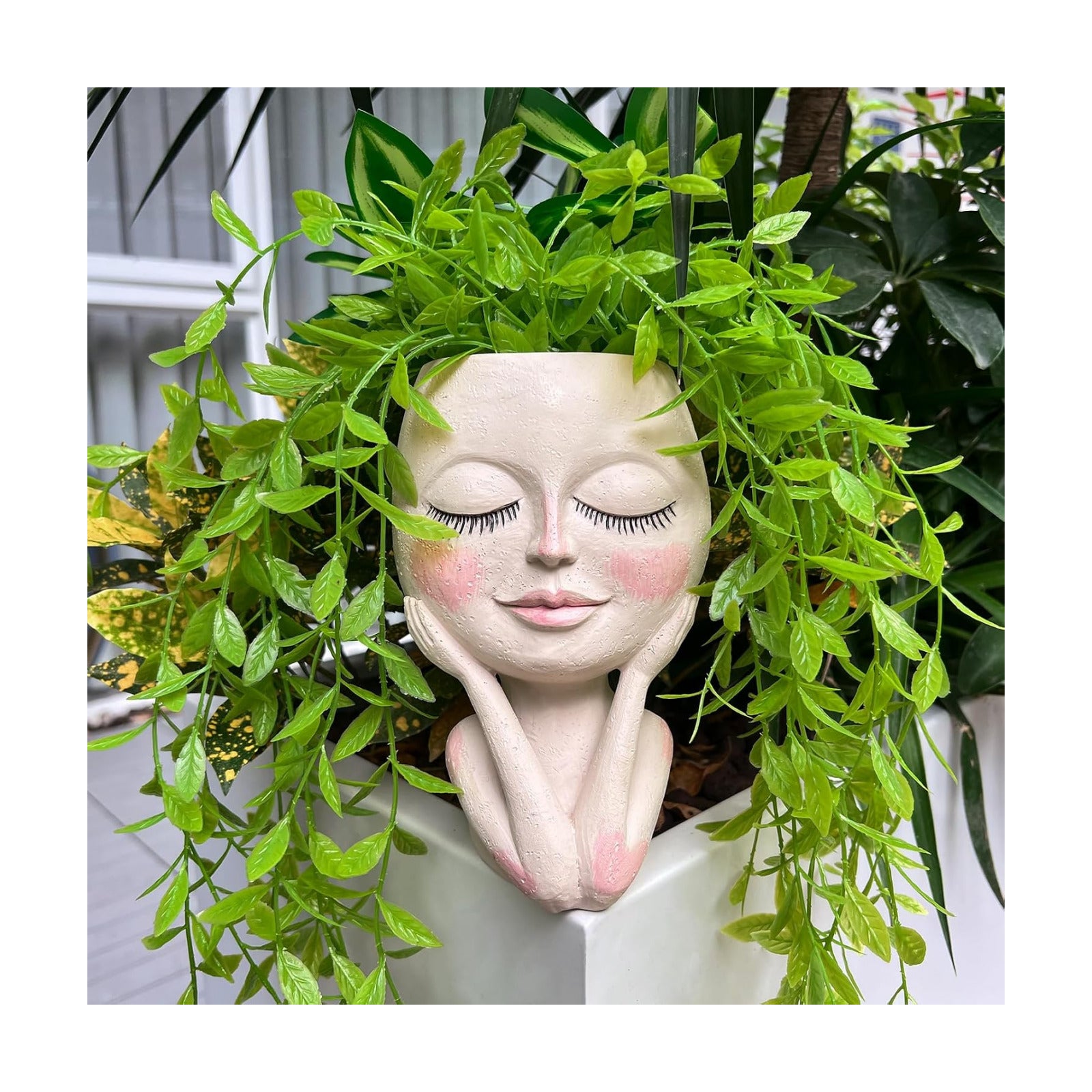 Face Planter Pot for Succulents, White Head Plant Pot with Drainage Hole | Funny Face Planter with Drainage Hole