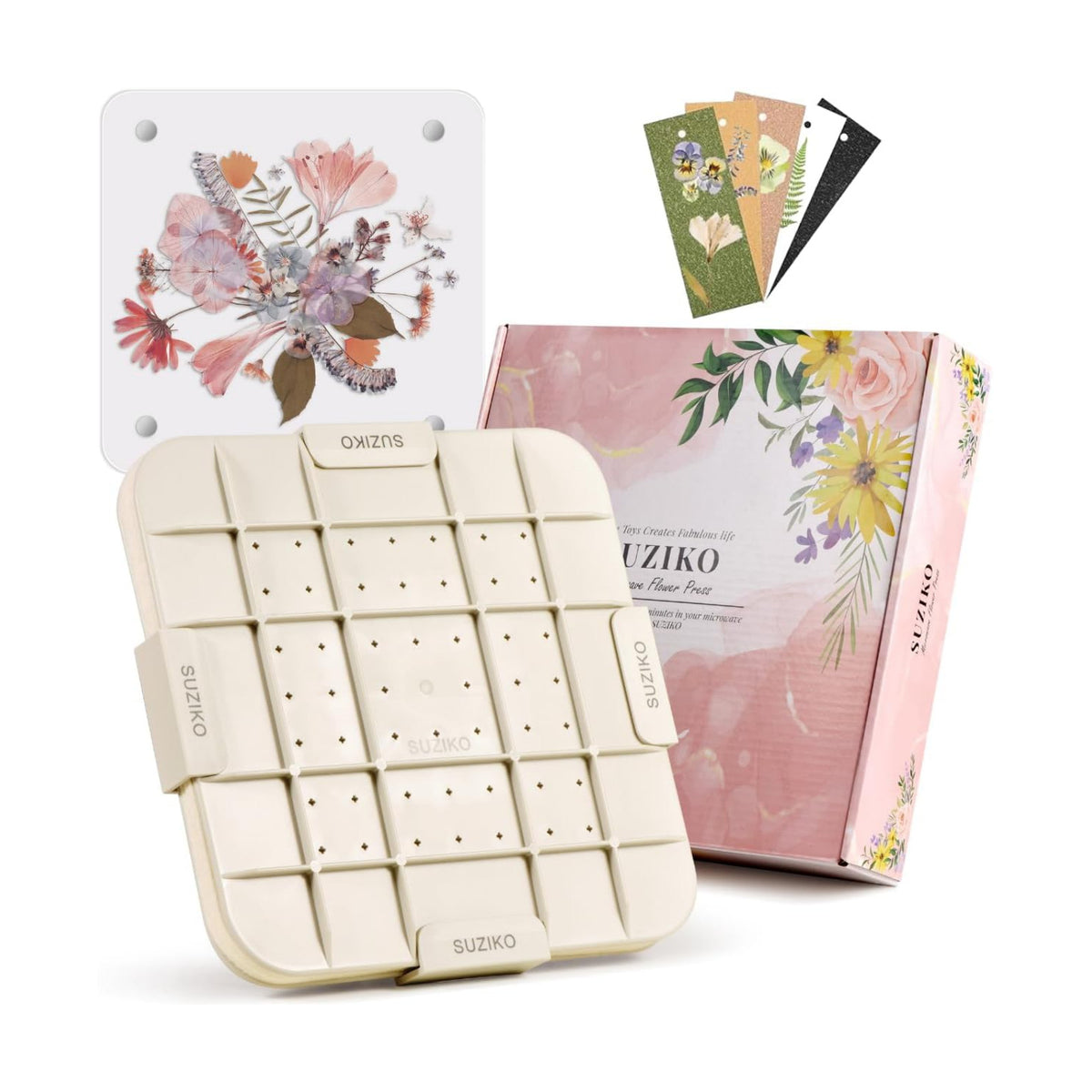 Suziko 9 Inch Microwave Flower Press Kit with Photo Frame - Quick Dry Flower Pressing Machine with Reusable Fabric, Ideal Gift for Flower Lovers