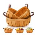 Goaste 3 Pack Wooden Bread Baskets, Wood Chip Picnic Basket with Handles, Handmade Woven Harvest Basket Holder, Rustic