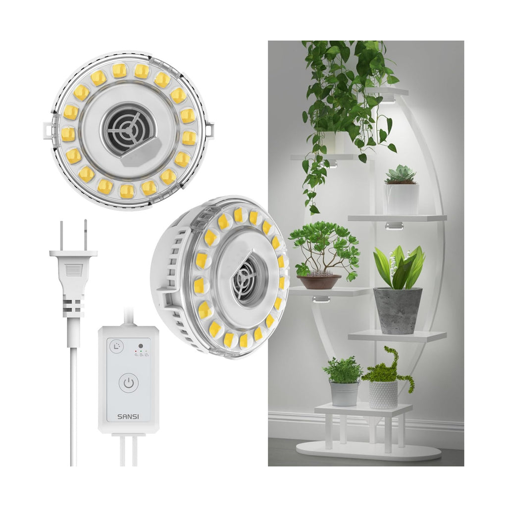 SANSI Puck Grow Lights for Indoor Plants,10W 2-Head Plant Lights with Timer | Full Spectrum Plant Lights for Indoor