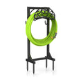 Freestanding Garden Hose Stand, Heavy Duty Water Hose Holder with Tool Hooks, 4 Anchoring Spikes, 150 ft Storage for