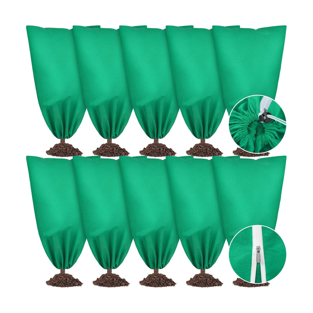 Hahood 10 Pieces Plant Covers Freeze Protection Winter Plant Frost Cover with Drawstring and Zipper Large Plant