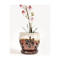 vensovo 5 Inch Ceramic Orchid Pots with Holes and Saucers - 1 Pcs Small Succulent Pot for Repotting, Garden Flowerpots for Plants Indoor and Outdoor Promotes Air Circulation, Brown Mixed