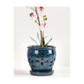 vensovo 5 Inch Ceramic Orchid Pot with Holes and Saucer, Blue