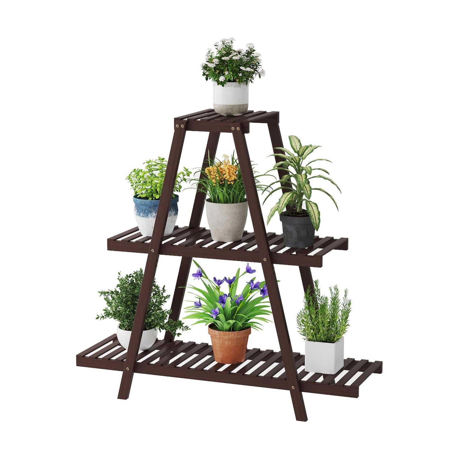 STDDRE Plant Stand For Indoor Outdoor Tiered Plant Shelf 3 Tier 8 Potted Bamboo Flower Holder Ladder Rack For Multiple