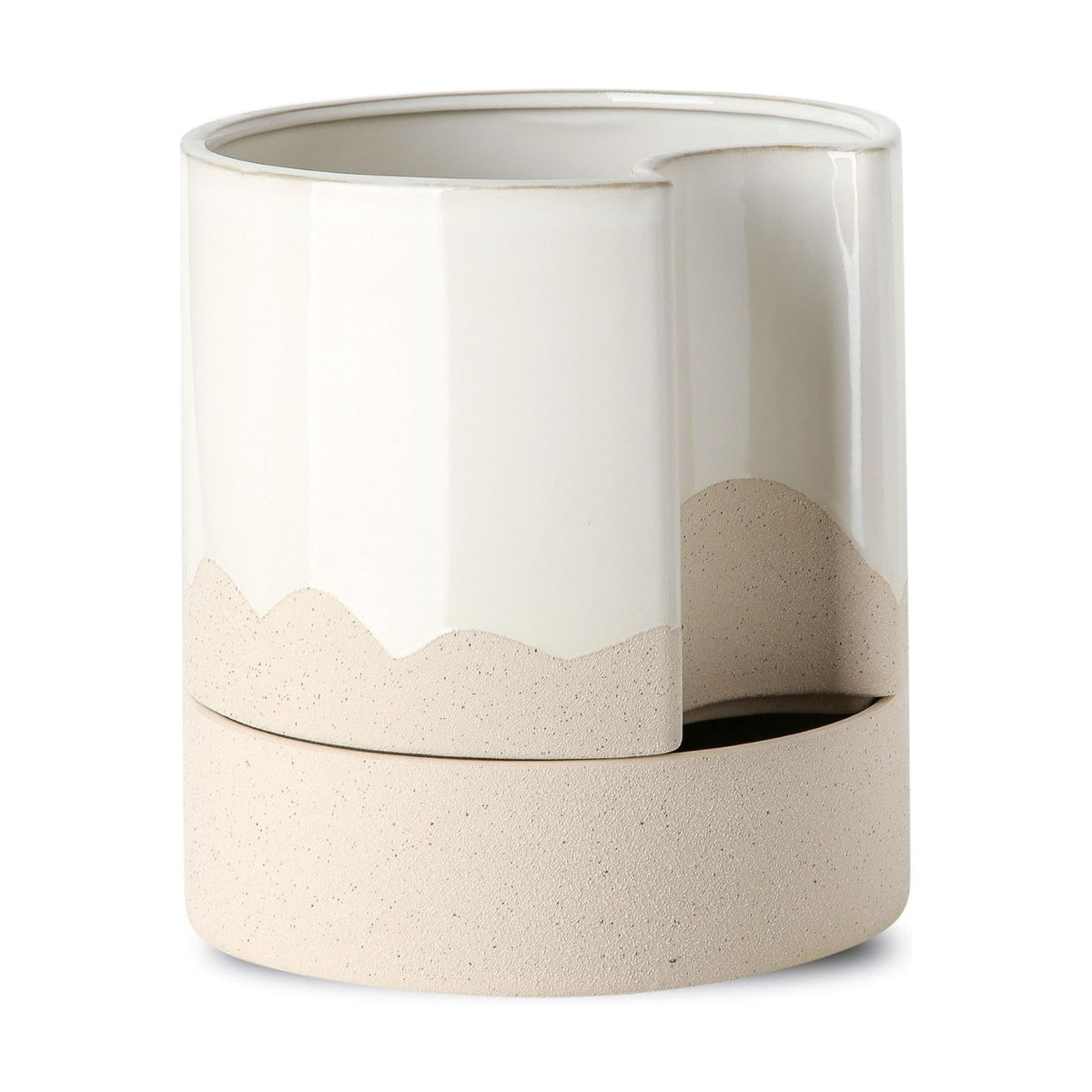 Nihow Ceramic Self Watering Plant Pot for Indoor Plants,8 Inch,White & Wave