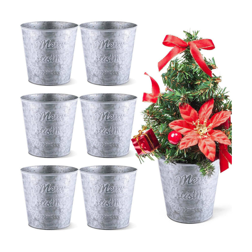 Zhehao 6 Pcs Christmas Galvanized Bucket 5.9'' Metal, Classic Style